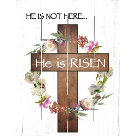 Rustic Pallet Art He is Not Here He is Risen Wooden Wall Hanging, 9"X12" Decorative Plaque