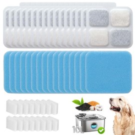 16+16 Pack Replacement Filters for Oneisall PW07SAU 10L/2.64Gal Stainless Steel Dog Water Fountain, Includes 16 Filters & 16 Sponges