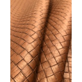 Sara N Dave Faux Leather Basketweave Embossed Vinyl - Fabric By The Yard - Brown