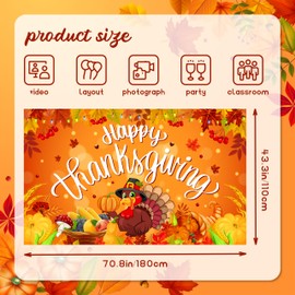 Happy Thanksgiving Banner Extra Large 72x44 Inch, Thanksgiving Backdrop for Party Supplies, Fall Holiday Decor, Outdoor Banner