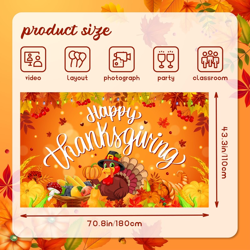 Happy Thanksgiving Banner Extra Large 72x44 Inch, Thanksgiving Backdrop for