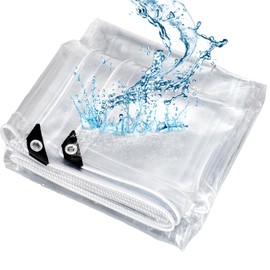 Rengue 10x12FT Clear Tarp, PVC Clear Tarps Heavy Duty Waterproof with Reinforced Edge, 16 Mil Thickened Transparent Anti-Tear with Grommets, Anti-UV Vinyl Tarp for Greenhouse, Patio, Garden, Pavilion