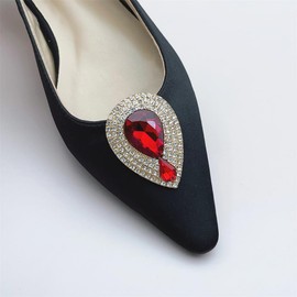 Ruihfas 2Pcs Elegant Rhinestone Crystal Metal Shoe Clips for Pumps Women Bridal Wedding Shoes Decorations Clips (Red)