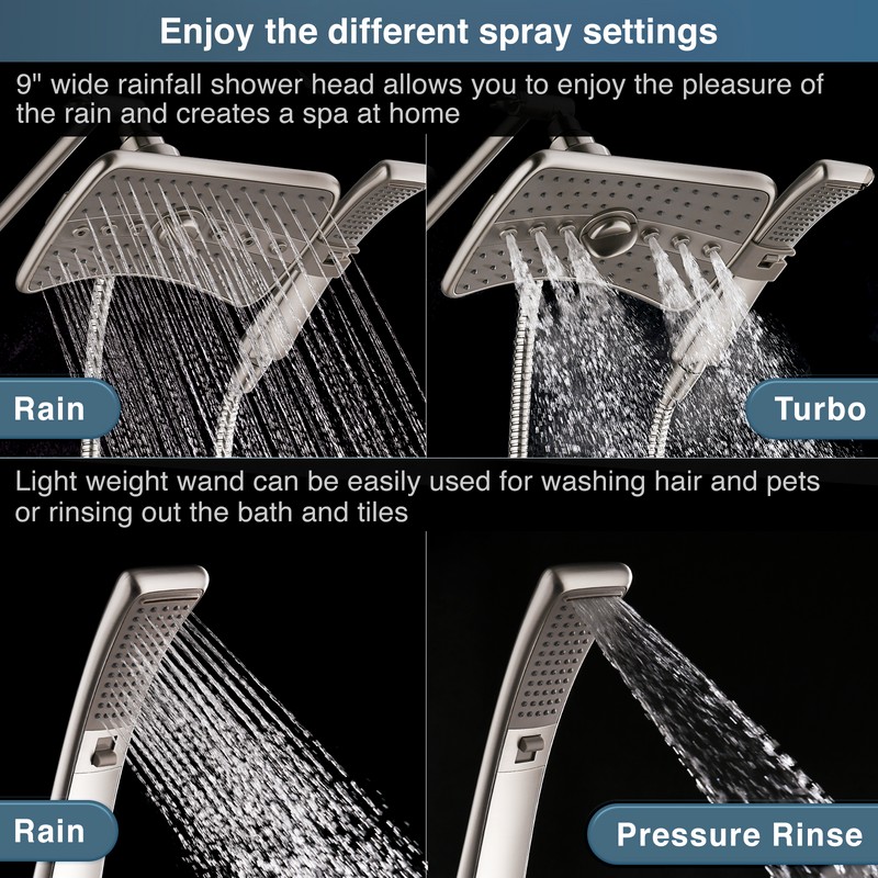 HEAD New "Bright Showers" Multi Function Rain Brushed Nickel Shower