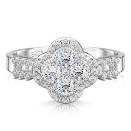 RoseShadow Sterling Silver Moissanite Clover Rings for Women Lucky Rings