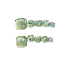 BIBII Nails Handmade Foot Nail Cover Fake Nail 3D Nail Floral Pattern Spring Summer Korean Fashion Pack of 10 Cat Eye Magnet 100% Handmade Fits Toenails, Reusable, Glossy Feel, Cute, Simple, Stylish,