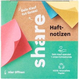 share Sticky Note Pad - Sticky Note Pad Donates a Lesson for a School Child - Blue Angel Certified Sticky Notes Made from 100% Recycled Paper - Available in 4 Pastel Shades, Medium