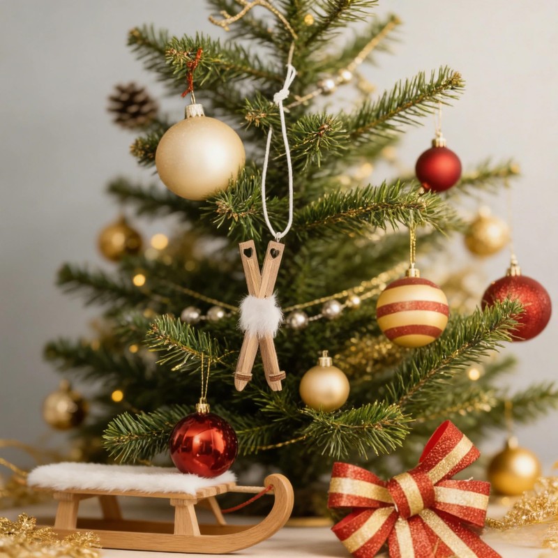 10pcs Mini Wooden Christmas Sleigh Ornaments, Rustic Ski Christmas Ornament,
