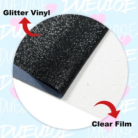 DUEUIOE Black Glitter HTV Heat Transfer Vinyl Roll - 12" x 9ft, Glitter Iron on Vinyl for All Cutting Machine - Easy to Cut & Weed, Glitter HTV Vinyl for T Shirts, Hats, and More Designs (Black)