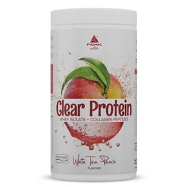 PEAK Clear Protein - 450 g Flavour White Tea Peach, 15 Servings, Clear Whey Protein Isolate + Bioactive Collagen Peptides, Body Balance, Fruity, Refreshing Taste, Sugar-Free