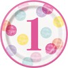 Unique 73285EU Eco-Friendly Paper Plates-23 cm-Pink Dots 1st Birthday Party-8