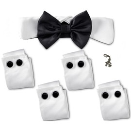Pet Costume Wedding Formal Cuff and Bow Tie with Charm 6 pc Set - for Small Pet Breeds (S/M (Neck 9-11"))