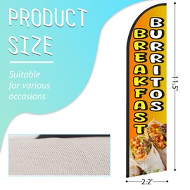 Burritos Breakfast Feather Flag, 11FT Polyester Swooper Flags for Storefronts, Retailers, Shops, Food Trucks, Events and Fairs