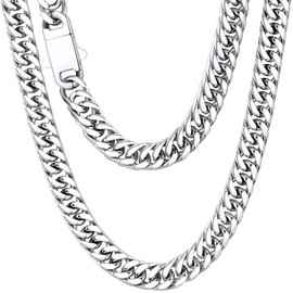 Jewlpire 316L Stainless Steel Miami Cuban Link Chain for Men, 8MM Silver Tone Chain Necklace for Men, No Tarnish, Hip-Hop Stainless Steel Chains Necklace, Jewelry Gifts for Mens, 20 Inch