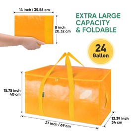 BALEINE 2-Pack Oversized Moving Bags with Reinforced Handles, Heavy-Duty Storage Tote for Clothes, Moving Supplies (Light Yellow, 2-Pack)