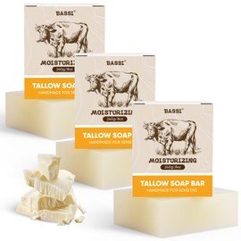 2 Packs Beef Tallow Soap Bar - Organic Grass Fed Tallow Soap Unscented, Moisturizing Soothes, Hydrates Face & Body Wash Cleans Great for Itchy, Dry, Sensitive Skin, Handcrafted Bath Soap 8oz