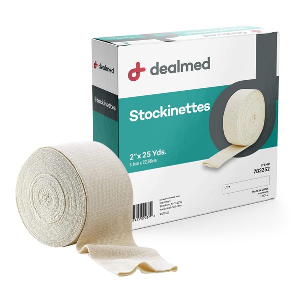 Dealmed Cotton Stockinette, 2” x 25 yds, Tubular Bandage Sleeve, Comfort Breathable Dressing for Skin Protection, Compression, Casts, Edema and Lymphedema Support (1 Roll)