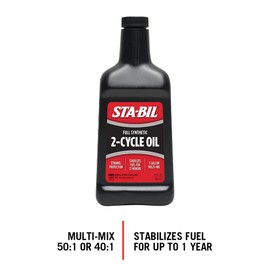 STA-BIL Full Synthetic 2-Cycle Oil - With Fuel Stabilizer For Up To 12 Months Protection - 5 Gallon Multi-Mix - 50:1/40:1 Mix Ratios - Low Smoke Formula, 13 fl. oz. (22404)