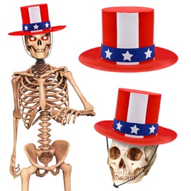 Geyoga 12 ft Skeleton Accessories Memorial Day 12 ft Skeleton Patriotic Star Red Blue White Hat Outdoor 4th of July Giant Skelly Costume Clothing for Independence Day Garden Lawn Decor