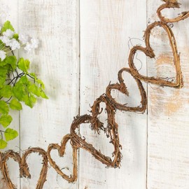 Rustic Natural Grapevine Twig Hearts Chain Garland - Assorted Size Hearts Garland for Home Decor, Valentine's Day, Wedding and Party Decorations (5 feet Long)