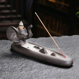 Elephant Incense Holder - Ceramic Incense Burner for Sticks & Cones, Aromatherapy, Yoga, Meditation - Home Desk Decor, Gift for Relaxation & Spiritual Wellness