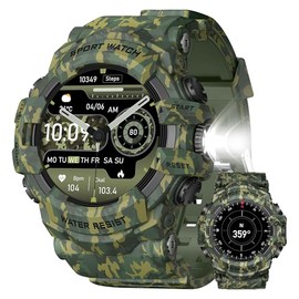 MIDDOW Military Smart Watch with Flashlight (Answer/Make Call) Compass, Heart Rate/Sleep/Sports Tracker, IP68 Waterproof, Long Battery Life, HD Screen