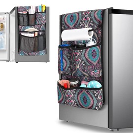 Rexmica Mini Fridge Organizer, Dust Cover with Multiple Pockets for Most Household Refrigerators, Hanging Mini Fridge Caddy Organizer Storage Bag for Dorm, Office, Kitchen, Home, School, Flowers