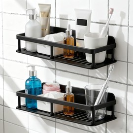 BIUFANTASI 2pc Wall Mounted Floating Shelf, Detachable Storage Rack,No Drill Shelves for Wall,Floating Shelves Damage-Free Expand Walls Space for Living Room Kitchen Bathroom (2, Black)