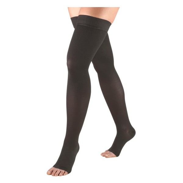 Truform 20-30 mmHg Compression Stockings for Men and Women, Thigh High Length, Dot-Top, Open Toe, Charcoal, X-Large