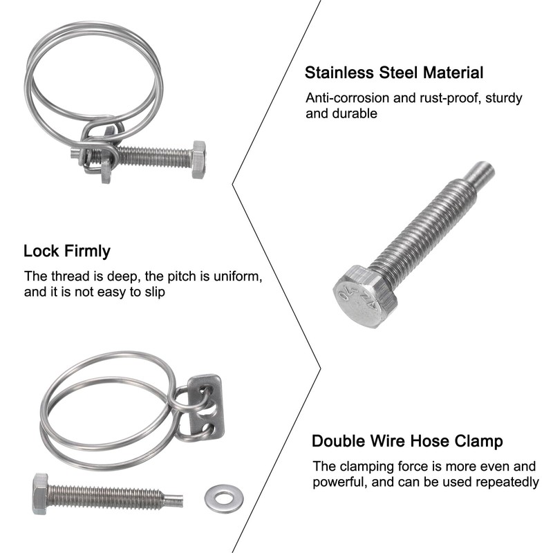 sourcing map 6Pcs Double Wire Hose Clamp, 30-34mm Adjustable Stainless