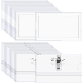 50 Pcs Name Tag with Clip and Pin, Horizontal Name Badge Holders Clear Soft Name Holders Transparent ID Card Plastic Name Tag Holders with Clip and Pin Inserts Fit Card Size 3.54 x 2.2 Inch
