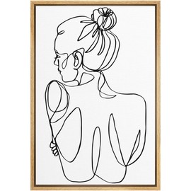 MUDECOR Framed Canvas Print Wall Art Line Art Woman with Hair inBun People Shapes Illustrations Modern Art Minimalist Cool Black and White for Living Room, Bedroom, Office - 16"x24" Natural