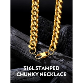 Bandmax Long Gold Cuban Link Chain 30 Inch 14MM Wide Chunky Heavy Gold Curb Chain Necklace Miami Chain Cable Chain 80s 90s Biker Rapper Rock Hip Hop Costume Jewelry