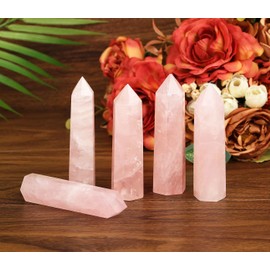 MAIBAOTA 4" Rose Quartz Healing Crystals Wands Gifts for Beginners Hexagonal Point Tower Meditation Nature Reiki Polished Protection Decor Large Crystal 1pcs