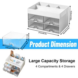 BOJVESH Desk Organiser with 4 Drawers, Space Saving Desk Organiser Drawers with 4 Compartments, Office Multifunctional Desk Table Organiser, Tidy Stationery Storage Box for Office Home School (White)