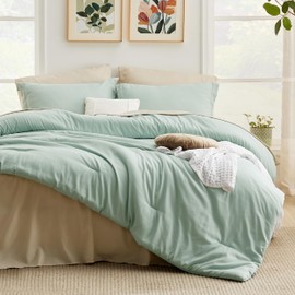 Bedsure King Size Comforter Set Sage Green, 7 Pieces Lightweight King Bedding Sets Boho, Bed in a Bag with Comforter, Sheets, Pillowcases & Shams, Contrasting Design