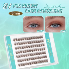 Obeyalash Wimpern Cluster Braun D Curl 8mm 84pcs Individuelle Braune Wimpern Extensions Natürlich Wimpernverlängerung Lashes Cluster DIY zu Hause (SNR013-Brown-8mm)