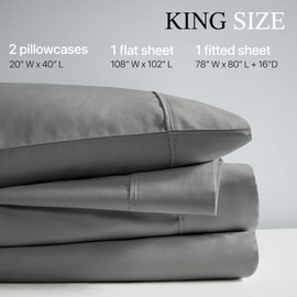 Beautyrest 1000 Thread Count, Solid Color Sheet Set, Elastic Deep Pocket, All Season, Breathable, HeiQ Smart Temperature, Soft Cotton Blend Bedding, Matching Pillowcase, King Charcoal 4 Piece