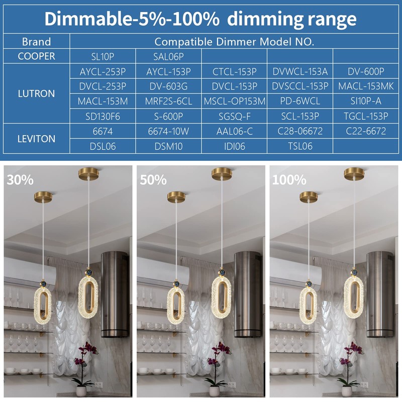 zhllmq Pendant Lighting for Kitchen Island LED Dimmable Modern Gold