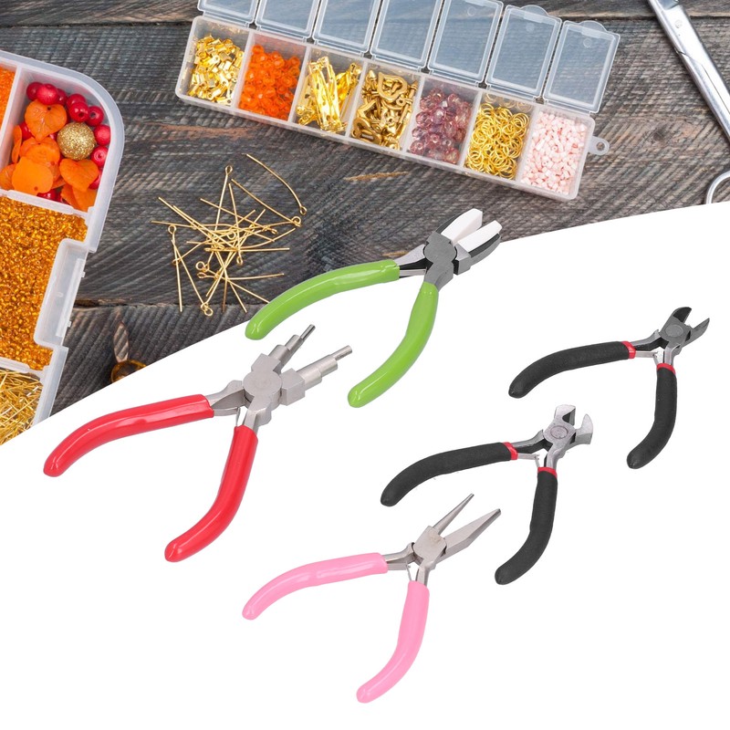 5Pcs Pliers Kit Diagonal Flat Nosed Bail Making Jewelry Pliers