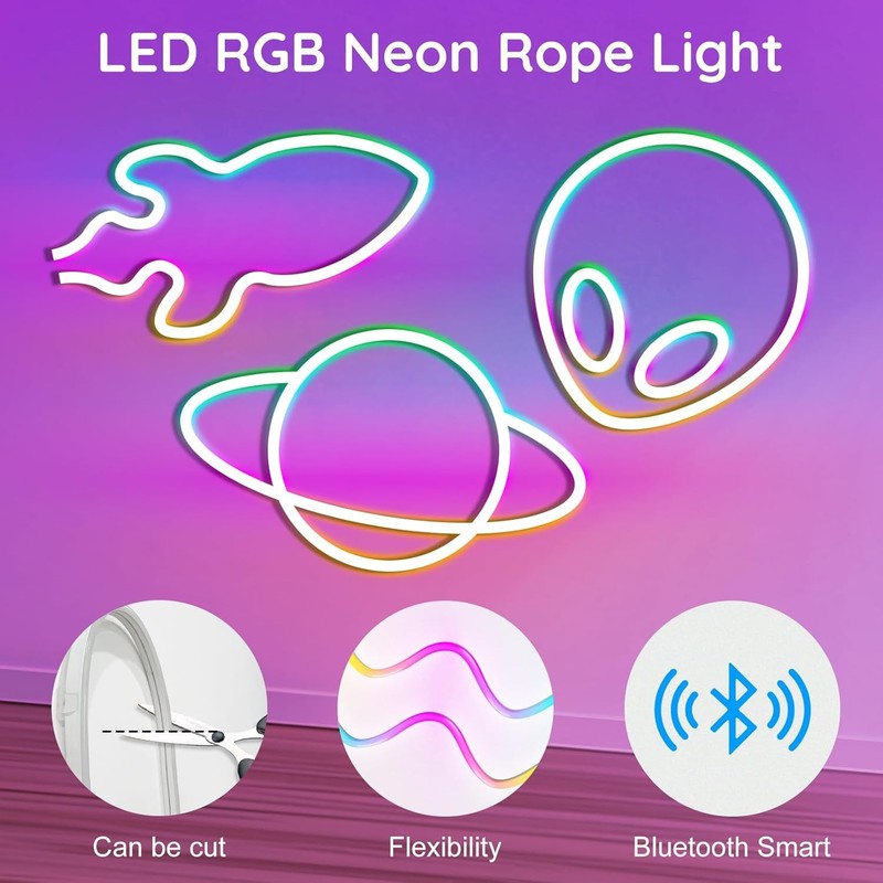 RCUICA 100FT LED Neon Rope Lights Waterproof with Smart App