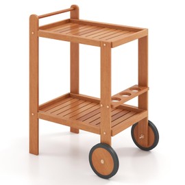 SPORFIT 2-Tier Bar Cart On Wheels, Home Kitchen Serving Cart, Wooden Patio Side Cart, Mini Rolling Utility Cart for Dinner Party