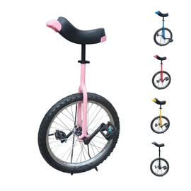 TCUDCKI Unicycle for Adults Adjustable Seat with Unicycle Stand for Fun Fitness Exercises Balance Training Circus Performances (Pink, 18")