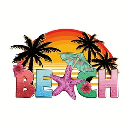 Summer Beach Coconut Tree Iron On Transfers for T-Shirts Rub on Transfers Stickers Vinyl Ready to Press Stickers Iron on Decals for T-Shirts Clothing Hoodie DIY Crafts
