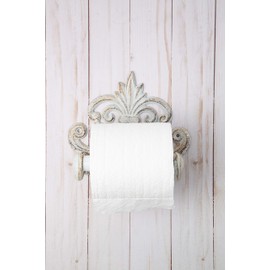 Fleur De Lis Cast Iron Toilet Paper Roll Holder - Cast Iron Wall Mounted Toilet Tissue Holder - European Vintage Design - 6.75" x 6.25" x 4.25” - with Screws and Anchors by Comfify (Antique White)