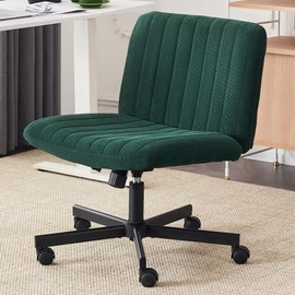 HoeuThien Green Desk Chair with Wheels Criss Cross Seat Home Wide Armless Office Computer Chair Adjustable Swivel Side Vanity Chair Dark Green for Girls