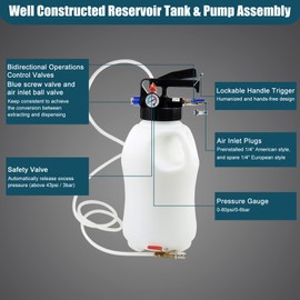 ADAFIRST Transmission Fluid Transfer Pump Kit, 10L Pneumatic Fluid Extractor and Dispenser Tool with Adapter for ATF Fill, Gear Oil Refill, Differential Oil, Garage and Shop Fluid Evacuator and Filler