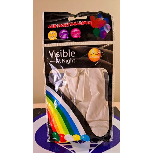 ROHS LED LIGHT WHITE BALLOONS 5 PIECES