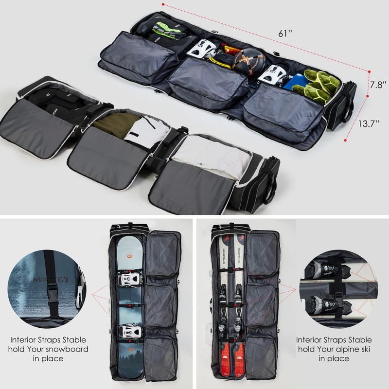 XCMAN Roller Snowboard Bag With Wheels 63-75Inch Adjustable Length Padded
