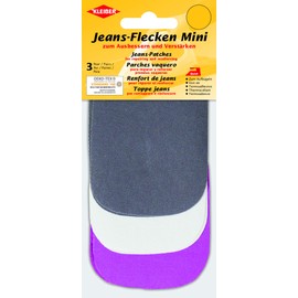 Kleiber Set of Six Mini Iron On Jeans Repair Patches (3 Colours) -9cm x 7cm-Grey/White/Pink